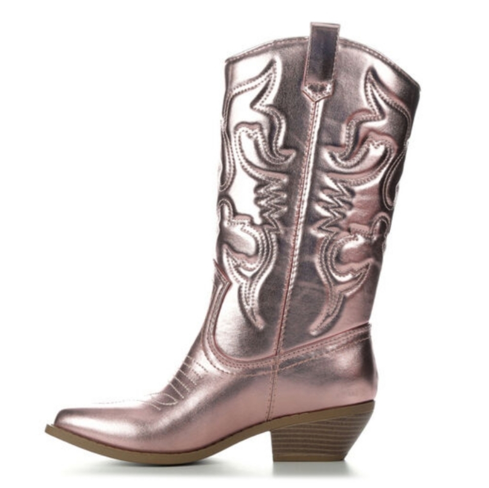 New Pink Western Cowboy Mid-Calf Boots